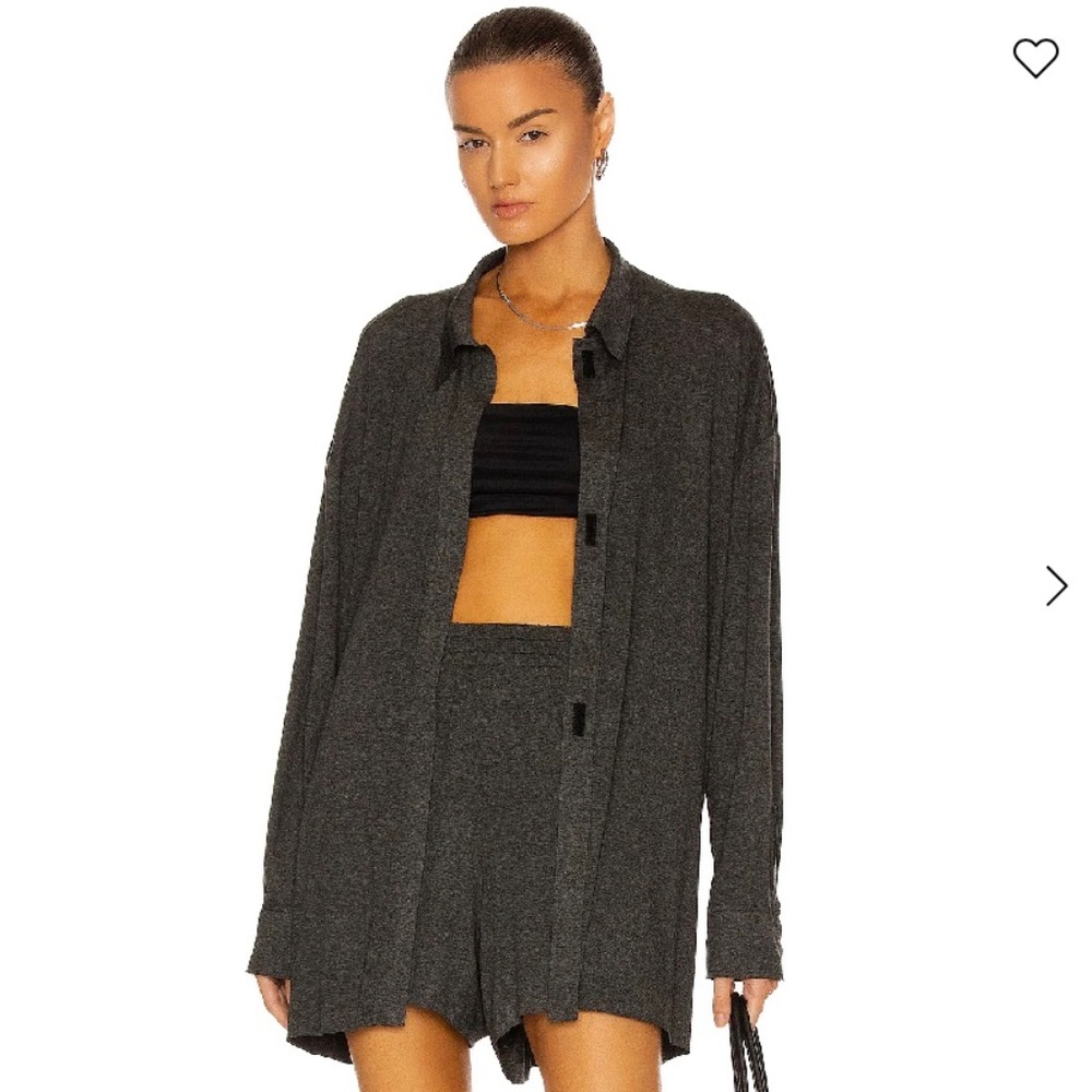 NORMA KAMALI DARK GRAY OVERSIZED BOYFRIEND SHIRT, Size XS